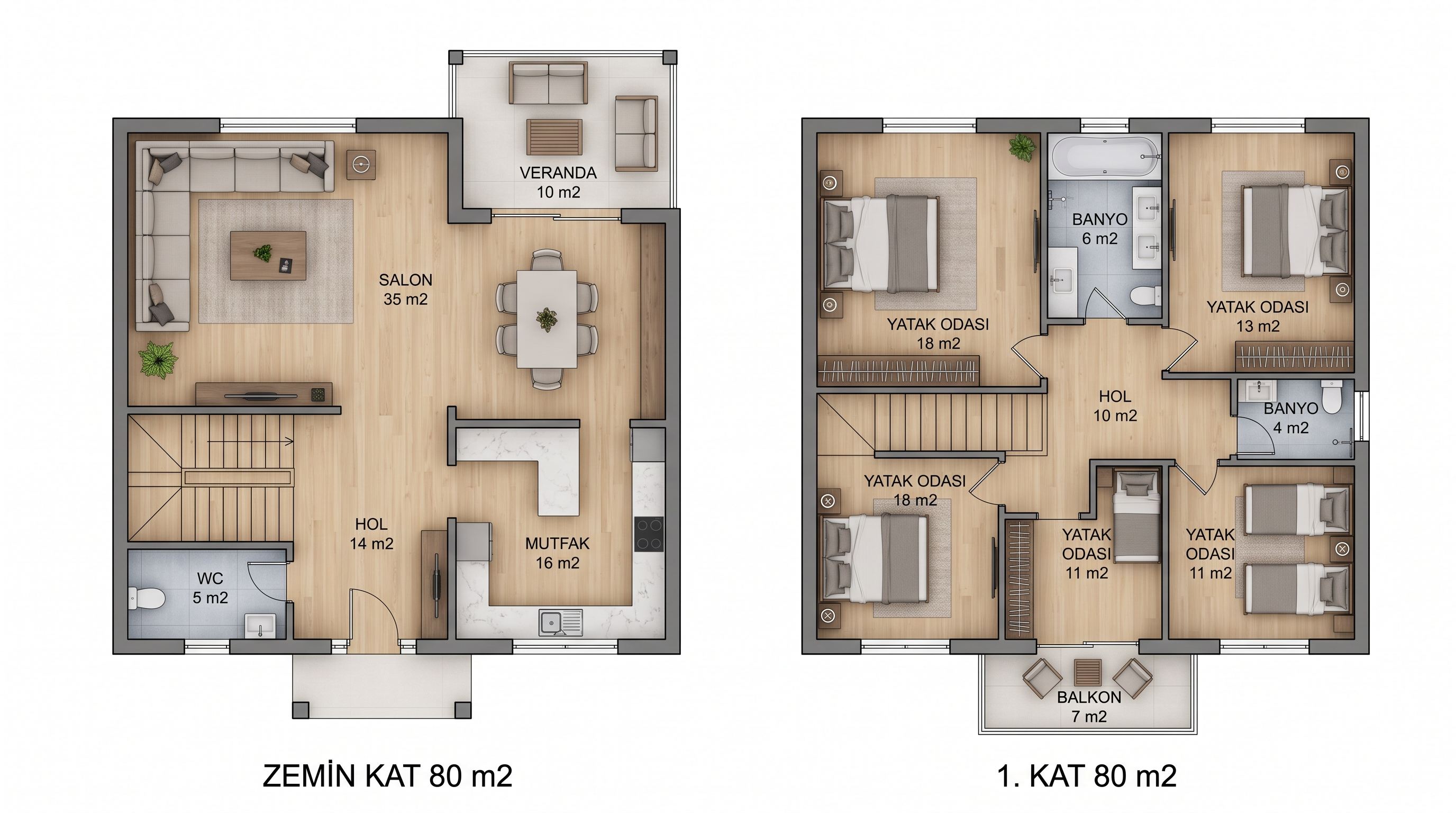 160 m² (4+1) Ultra Lüks Hafif Çelik Villa - Kat Planı